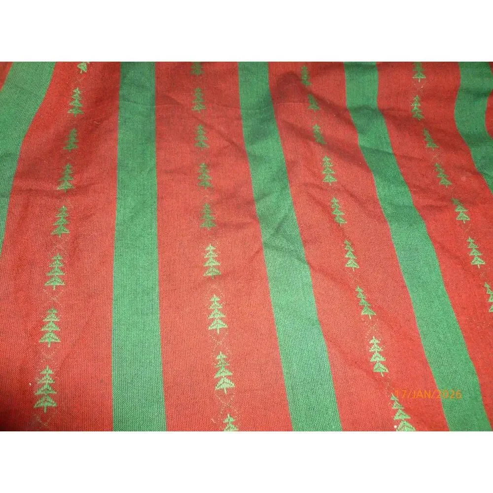 Vintage Woven Striped Fabric Christmas Xmas Tree By the 1yd Green Red‎ 44x36
